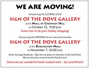 Sign of the Dove is Moving to Burlington
